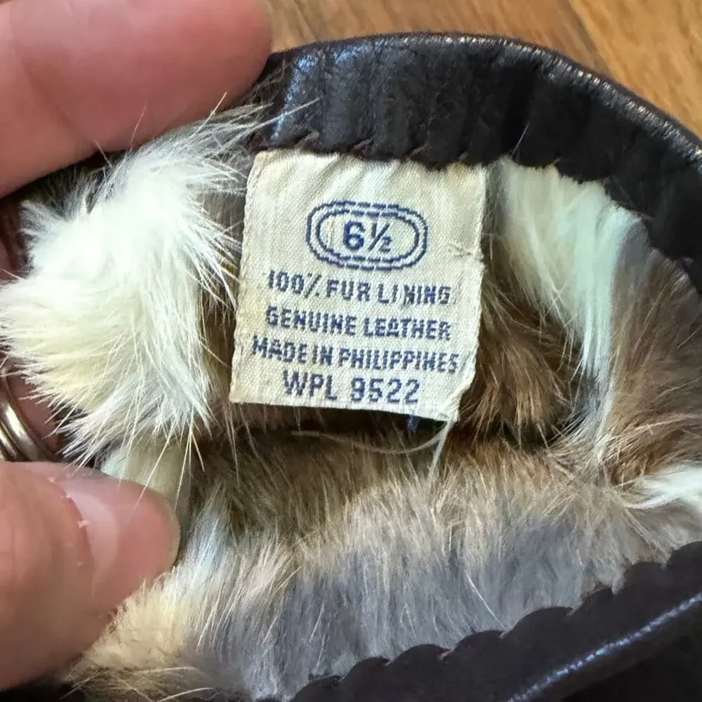 Vintage Fownes Genuine Leather Rabbit Fur Lined Gloves Brown Women’s Size 6½